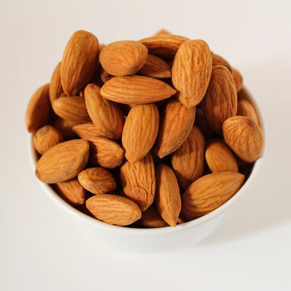 Almonds in a white bowl