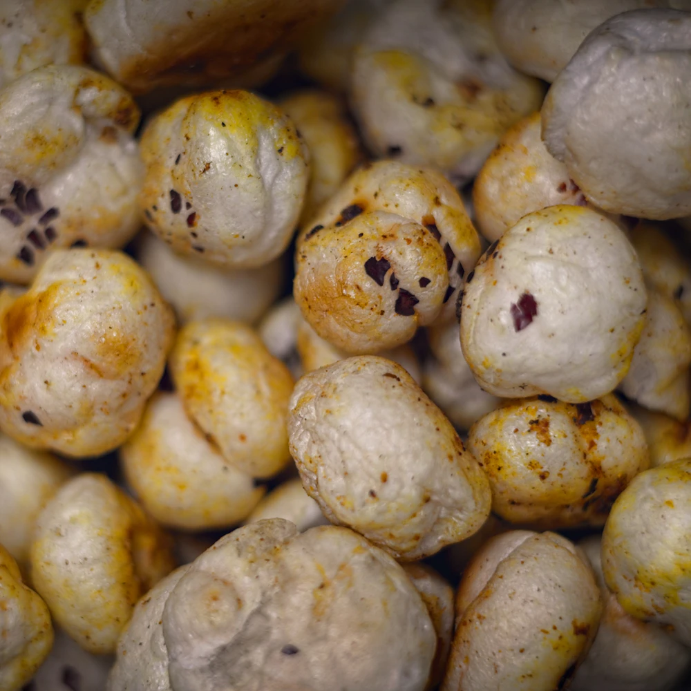 Close-up of roasted makhana