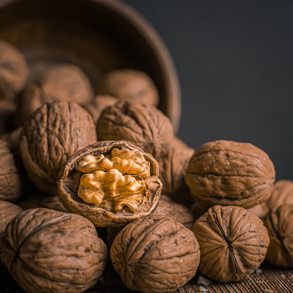 Whole and cracked walnuts